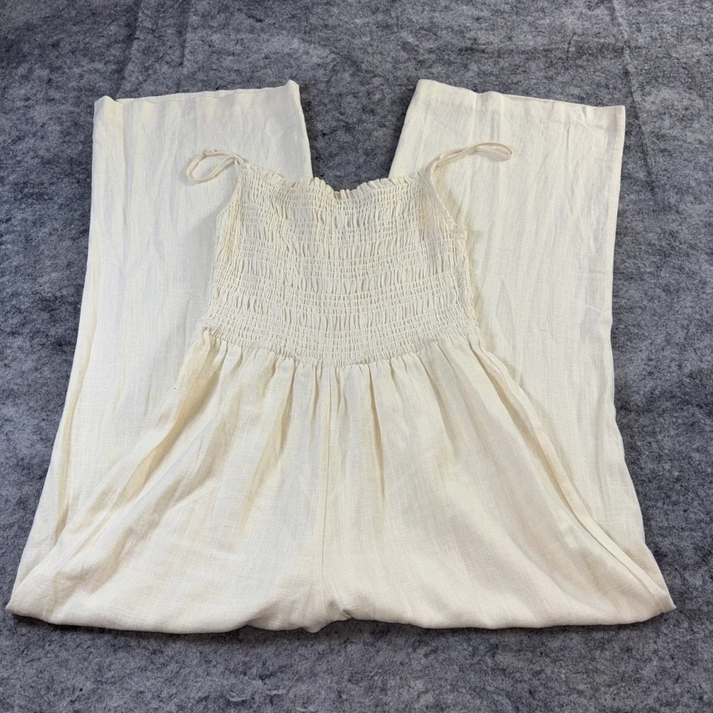 H&M Linen Jumpsuit Women's Medium Pale Yellow Resortwear Wide Leg‎ Minimalist